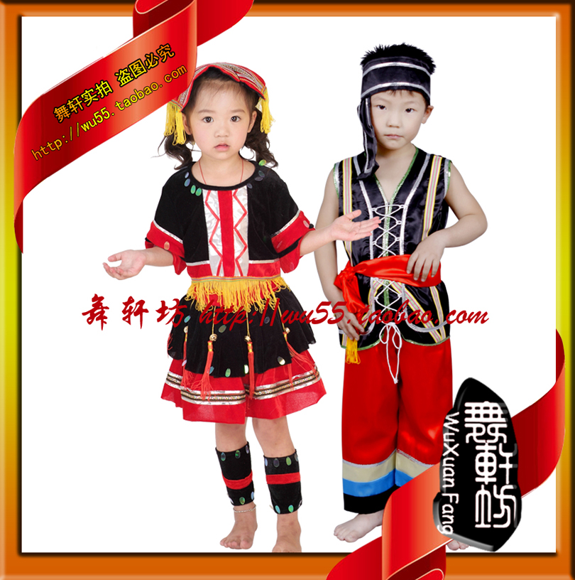 儿童表演服 幼儿园男女组合彝族演出服 女童男童少数民族舞蹈服装