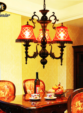 老上海手工刻花玻璃玄关客厅西餐厅卧室酒吧会所复古红色欧式吊灯