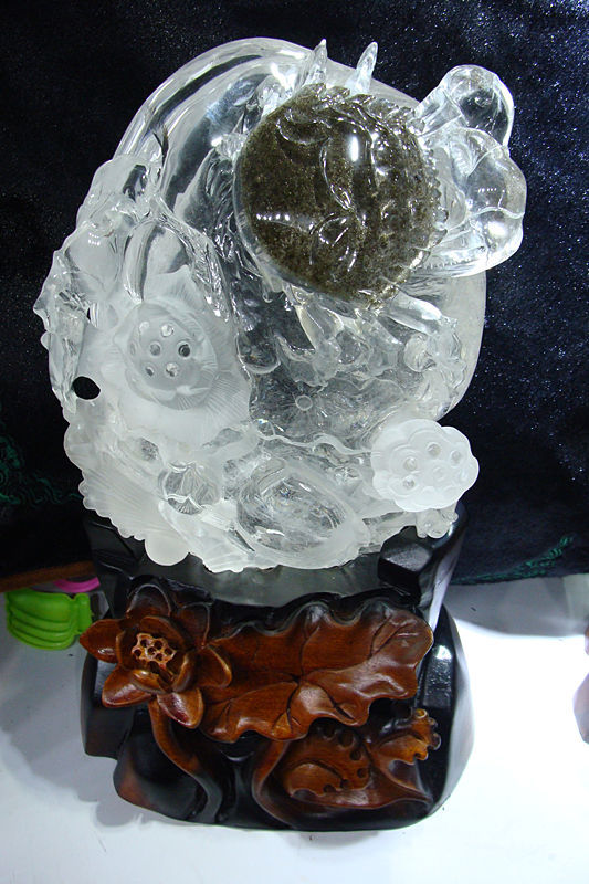 天然水晶绿幽灵摆件 水晶雕刻摆件水晶螃蟹摆件绿水晶摆件