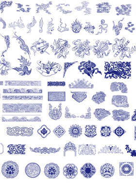 青花瓷传统花纹 中国风古典青花装饰纹样图案 AI格式矢量设计素材
