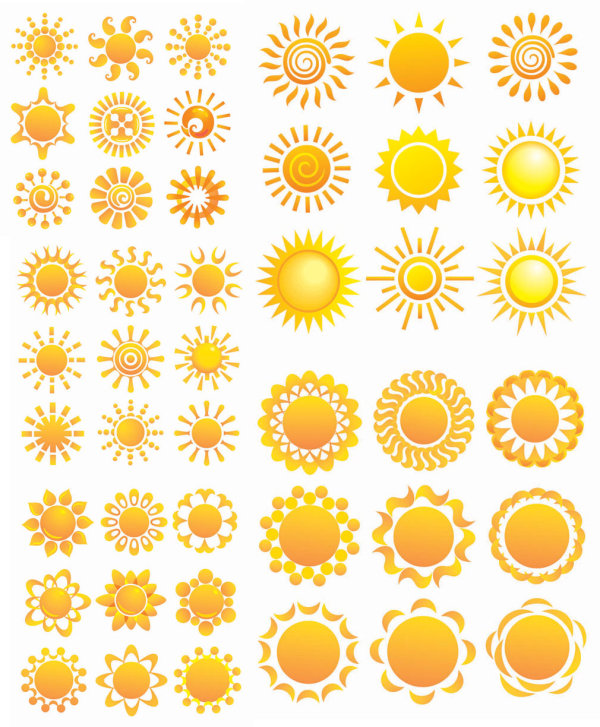 多款太阳图标 可爱金黄色太阳图形样式图案 AI格式矢量设计素材