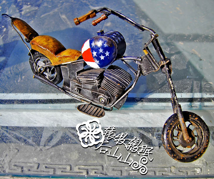 包邮60年代嬉皮风美国带回旧铁皮铁艺收藏哈雷越野摩托车模型新品