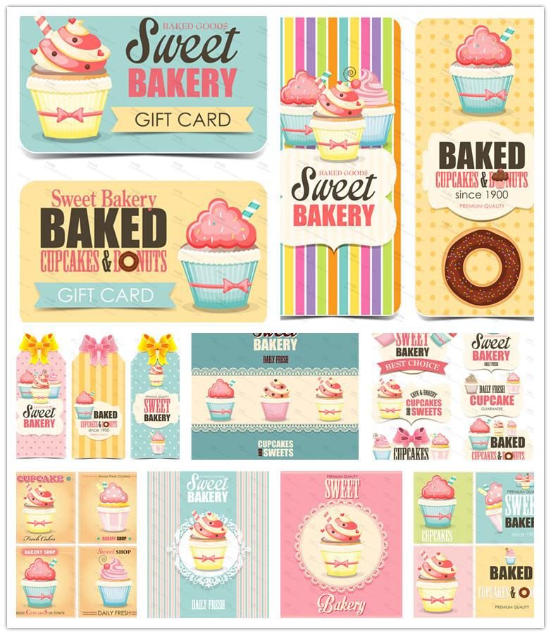 矢量设计素材 卡通可爱纸杯蛋糕甜品LOGO横幅店招蛋糕海报模板EPS