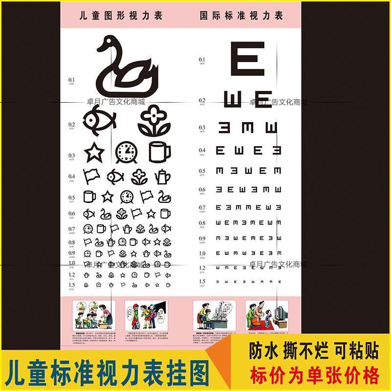 新国标PT测视力表挂图海报卡通E字成人儿童版医用标准对数视力表