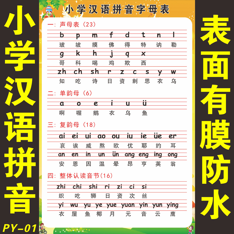 小学汉语拼音声母韵母拼读全表挂图儿童字母表整体认读音节表海报