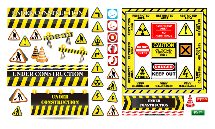 各种道路施工安全标志AI矢量素材 道路维修标示 警示 设计素材