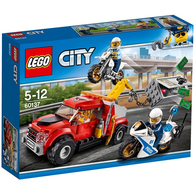 乐高LEGO积木城市系列60137摩托车追踪重型拖车男孩小颗粒玩具