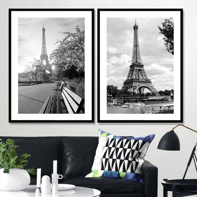 黑白摄影艾埃菲尔铁塔法国巴黎风景西餐咖啡厅酒吧装饰画墙壁挂画