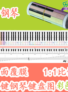 彩色88键标准尺寸钢琴键盘纸五线谱挂图琴音对照五线谱表学钢琴