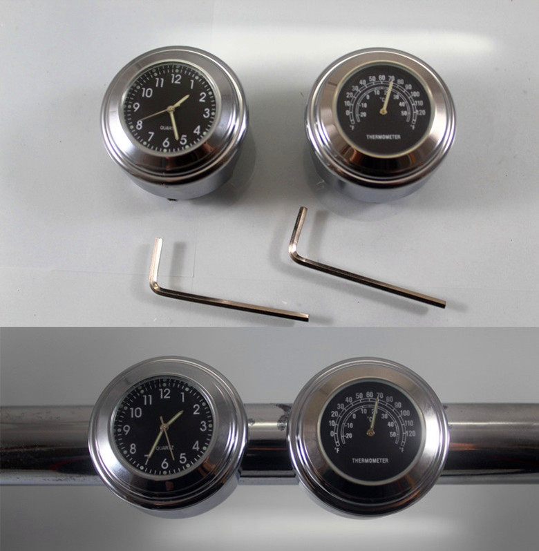 摩托车配件哈雷巡航太子车改装复古铝合金通用型车载时钟表温度计