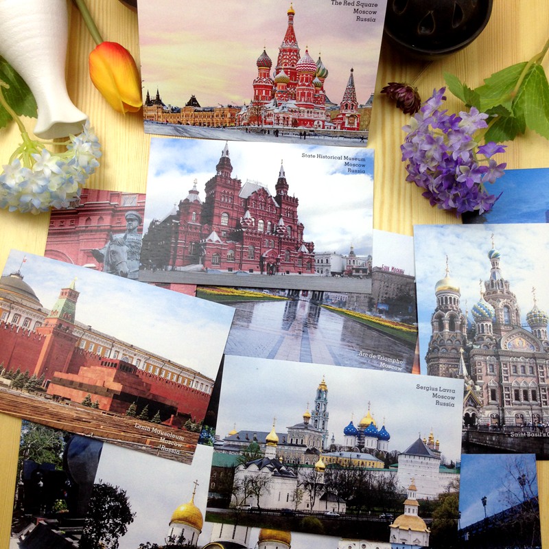 俄罗斯莫斯科风光明信片合集 红场圣瓦西里教堂贝加尔湖 15枚
