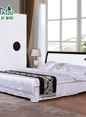 床 板式床烤漆床1.51.8米实木板双人床现代简约储物高箱床气压床