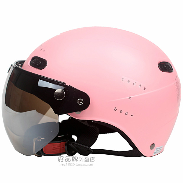 台湾EVO手绘熊粉电动哈雷摩托车头盔安全帽男女防晒紫外线四夏季