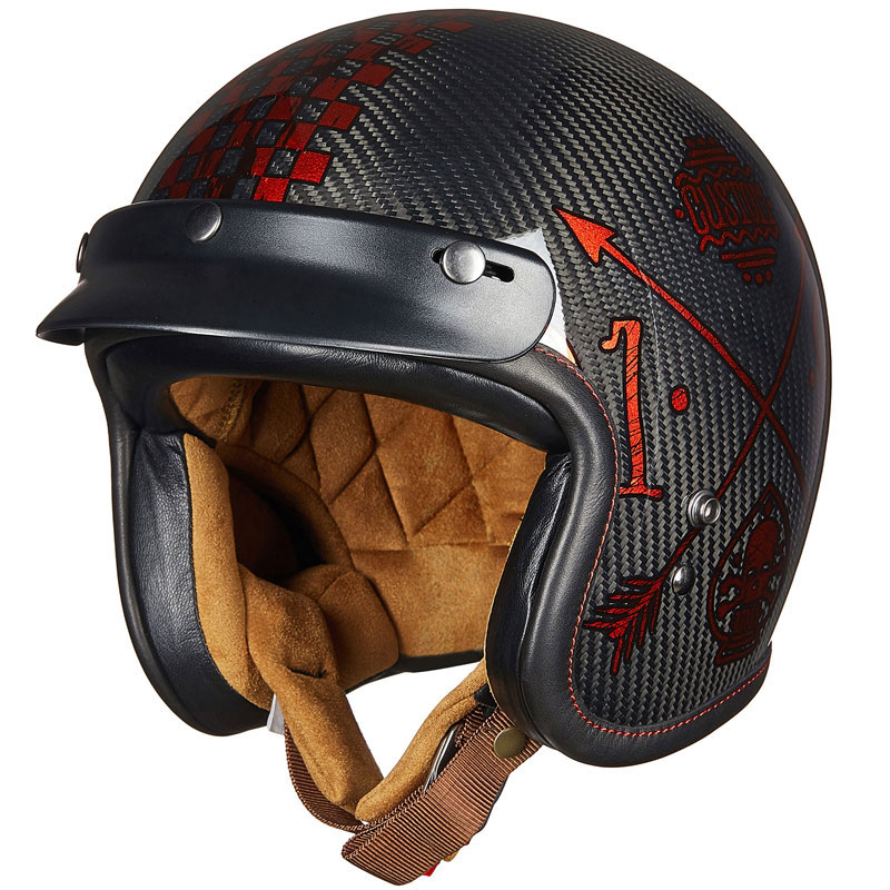 NERVE越野摩托车半盔双镜片四季碳纤维机车头盔电动车男女半盔