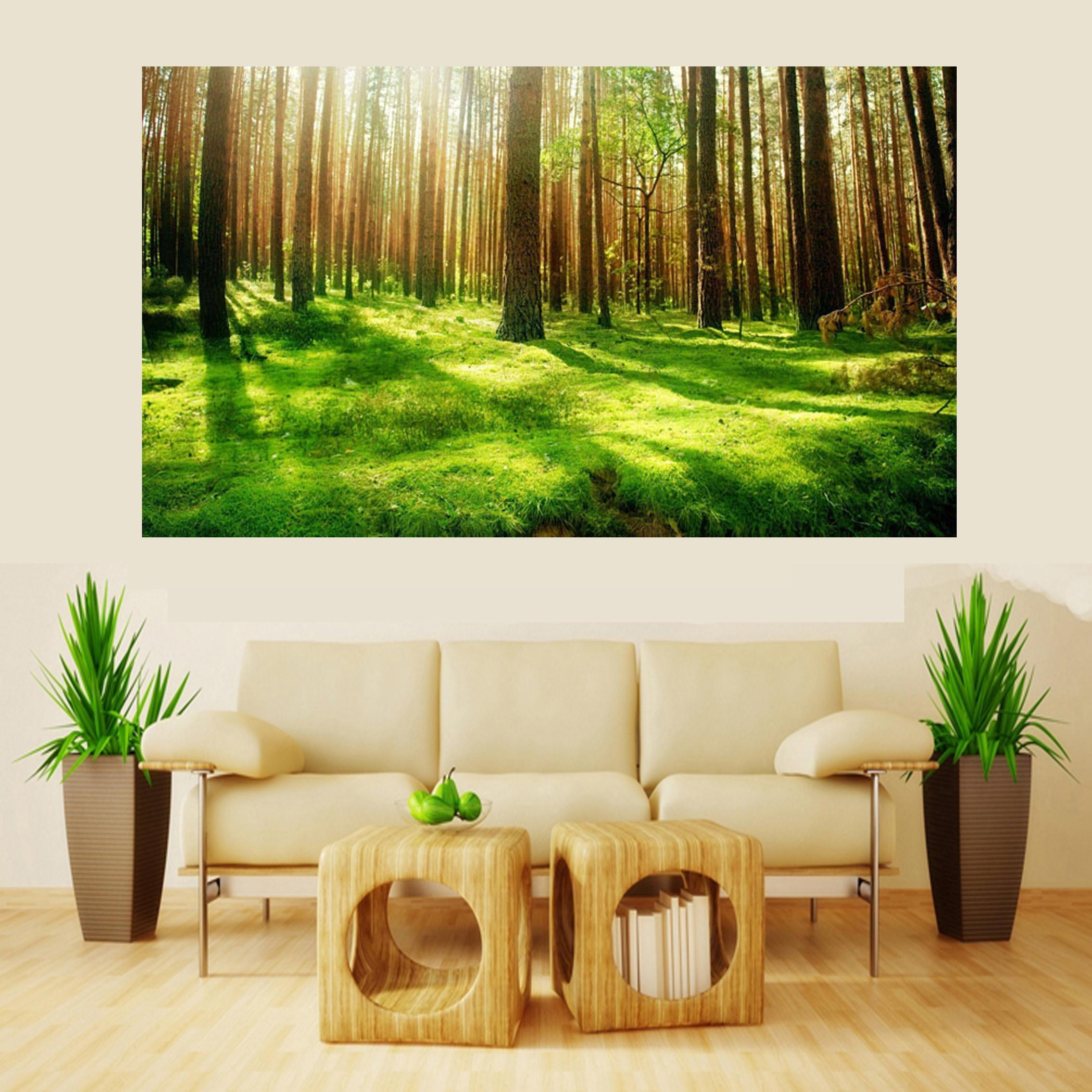 现代装饰画 美图客厅宿舍贴画 原始森林树林 树木大幅背胶贴图