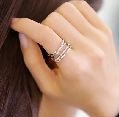韩国饰品 韩剧美女的诞生韩艺瑟同款多层微镶钻指环 女开口戒指