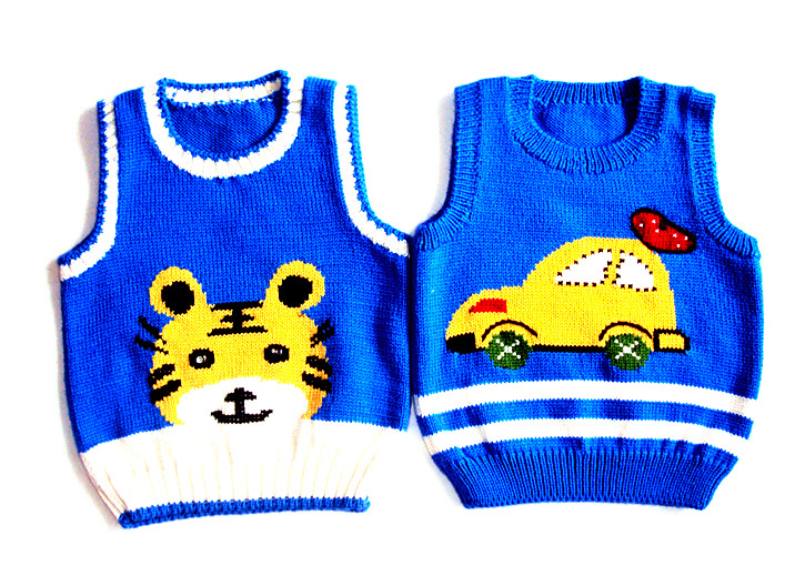 2014新款纯手工编织宝宝毛衣背心手打儿童马夹1-2岁男童毛线衣