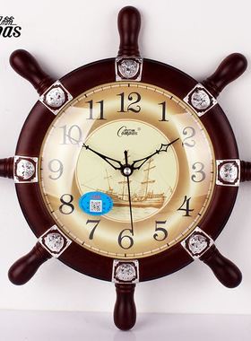 康巴丝小型船舵挂钟客厅静音创意时钟现代欧式地中海挂件石英钟表