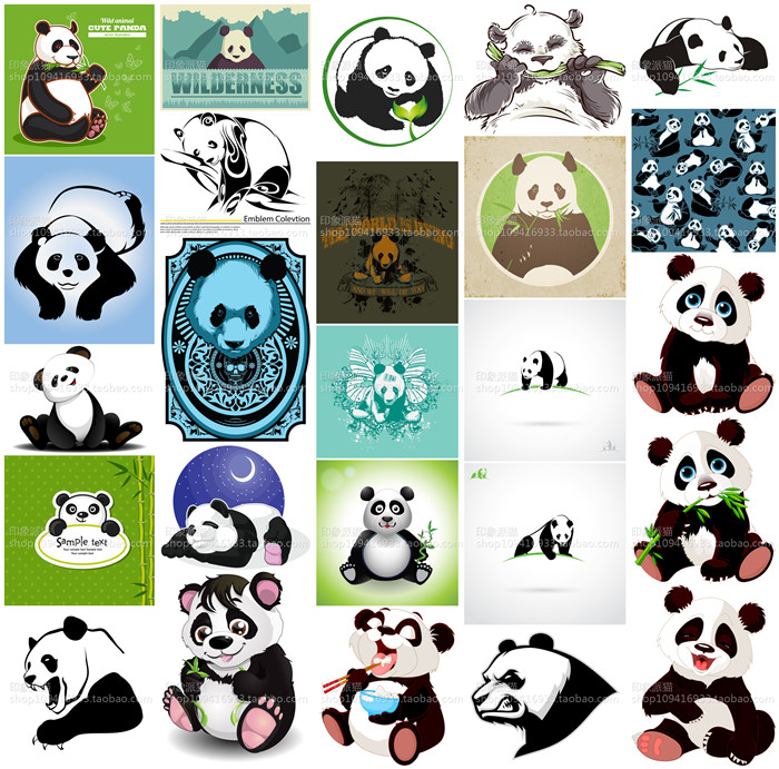 矢量设计素材 熊猫图案插画中国LOGO海报可爱卡通纹身T恤 EPS 25P
