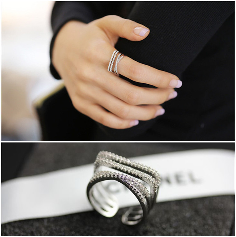 韩国时尚美女的诞生简约开口食指装饰戒指女多层微镶OL指环百搭
