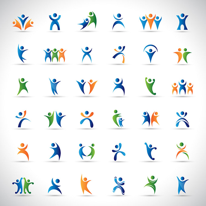 健身运动图标 彩色体育行业抽象人物动作形态标志 AI矢量设计素材