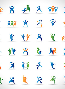 健身运动图标 彩色体育行业抽象人物动作形态标志 AI矢量设计素材