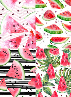 173号夏天水果手绘水彩西瓜平铺背景图案海报高清图片JPG设计素材