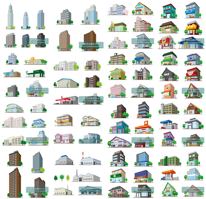 [250]立体3D风格建筑物摩天大楼饭店房屋图标 AI矢量设计素材+png