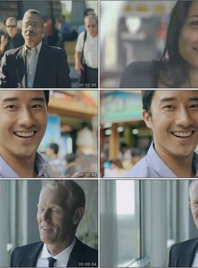 外国人中国人不同肤色人种的微笑笑脸小高清实拍视频素材
