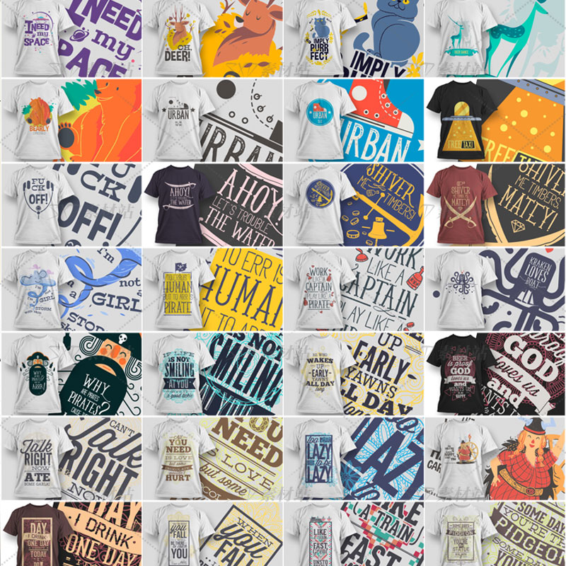 100个各种风格t恤花纹英文动物图案矢量+CDR设计素材