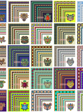 A0468矢量AI设计素材 25张复古民族风花纹花边花角边框纹样纹理