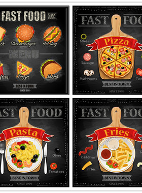 A1180矢量黑板粉笔快餐菜单海报模板披萨意面薯条汉堡 AI设计素材