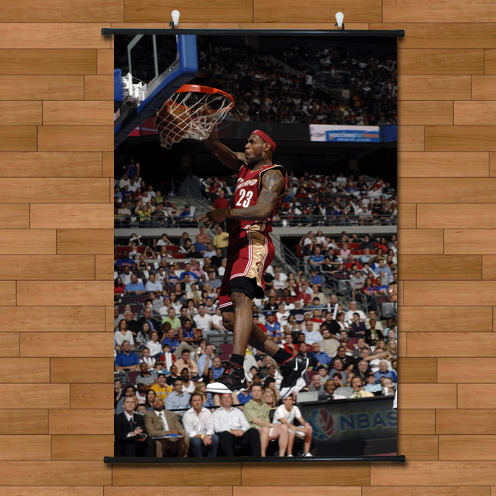 NBA骑士队MVP詹姆斯飞身暴扣巨幅海报卧室挂轴画有框画酒吧装饰画