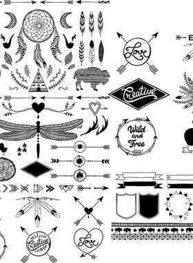 33号黑白民族图案图腾手绘纹身LOGO边框PNG免抠设计EPS矢量素材