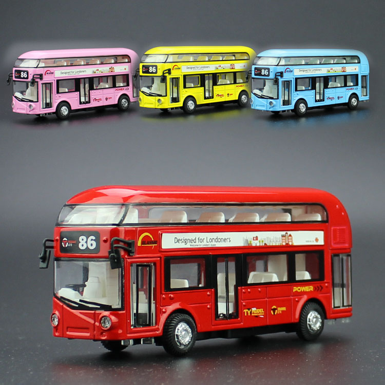合金巴士模型 复古双层伦敦大巴 回力公交车声光玩具 客运车 铁车