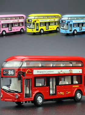 合金巴士模型 复古双层伦敦大巴 回力公交车声光玩具 客运车 铁车