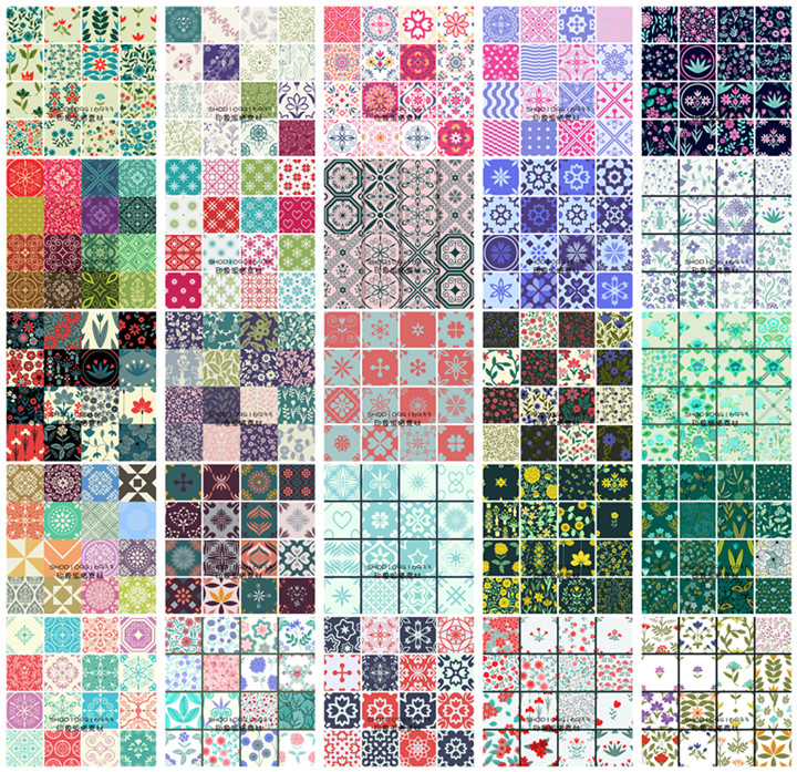 矢量设计素材 25*16张彩色抽象花纹几何简约欧式四方连续纹样 EPS