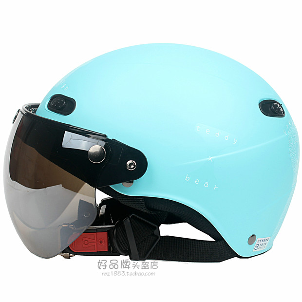 台湾EVO手绘熊蓝电动哈雷摩托车头盔安全帽男女防晒紫外线四夏季