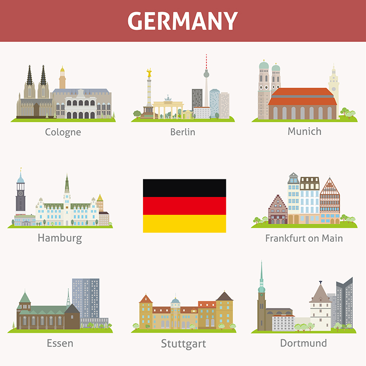 德国著名地标建筑AI矢量素材 8款德国标志性建筑景点 设计素材