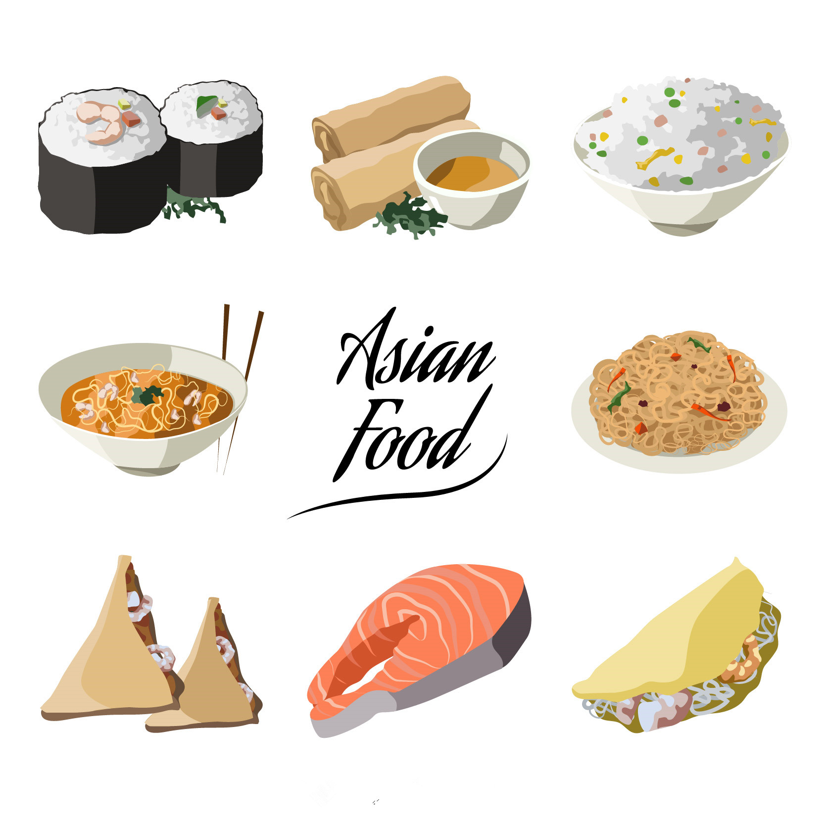矢量日本和风米饭寿司面条生鱼片图标食物EPS可转PNG免扣设计素材