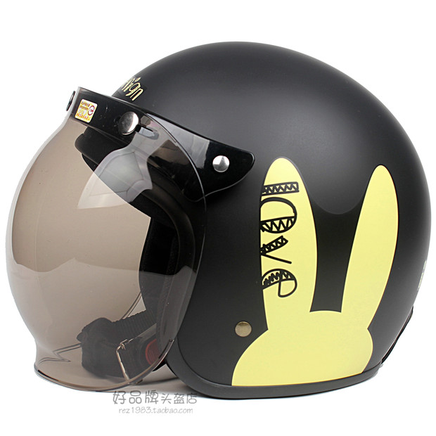 台湾EVO兔子磨砂黑哈雷电动摩托车复古头盔安全帽男女保暖冬季