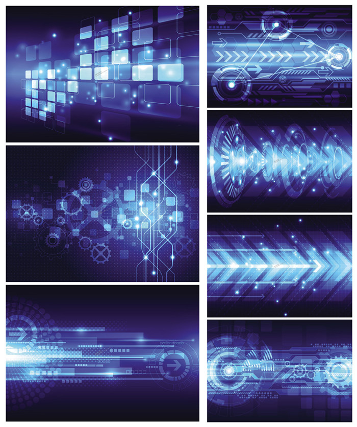 A1147矢量蓝色科技世界未来齿轮光芒背景底纹图案 AI设计素材