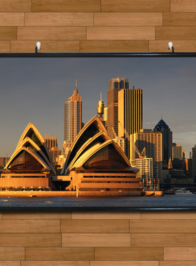 悉尼歌剧院唯美黄昏金色海报挂画有框画世界风景玄关装饰画无框画