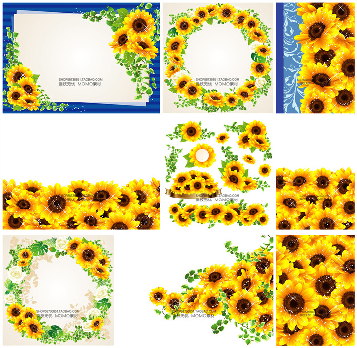 A3315矢量卡通向日葵花朵边框背景图 AI设计素材