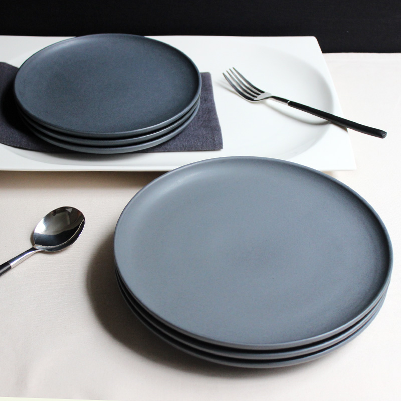 陶瓷西餐摆盘甜品盘北欧牛排盘样板间盘子餐厅简餐亚光黑色盘包邮