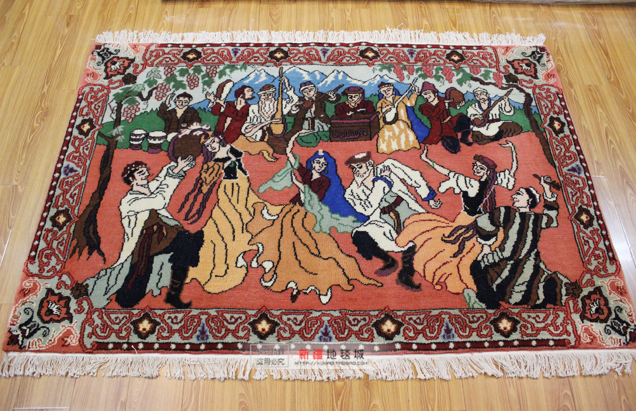 新疆纯羊毛手工编织挂毯装饰画十二木卡姆人物客厅餐厅壁挂壁毯画