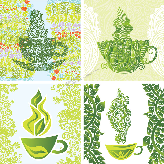 A0502矢量彩色花纹茶叶绿茶海报插画模板菜单 AI设计素材