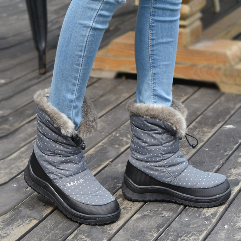 冬季新款防滑保暖低筒雪地靴女圆头时尚百搭圆点加厚加绒女雪地鞋