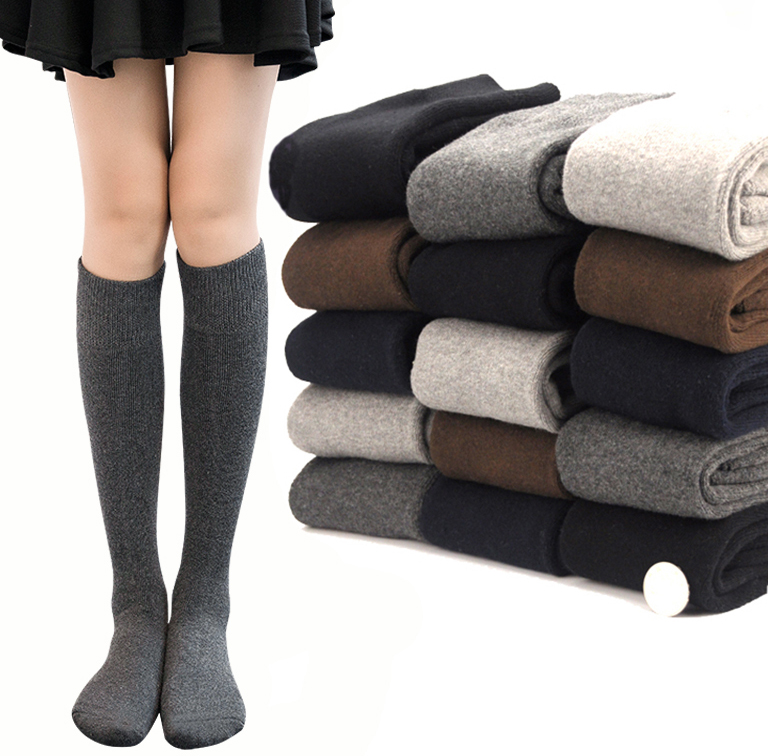 日系秋冬季长筒袜子女及膝袜套学生棉高筒袜加厚保暖护膝小腿套