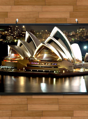 澳洲风情悉尼歌剧院全景夜景海报挂画有框画世界名胜定制装饰画